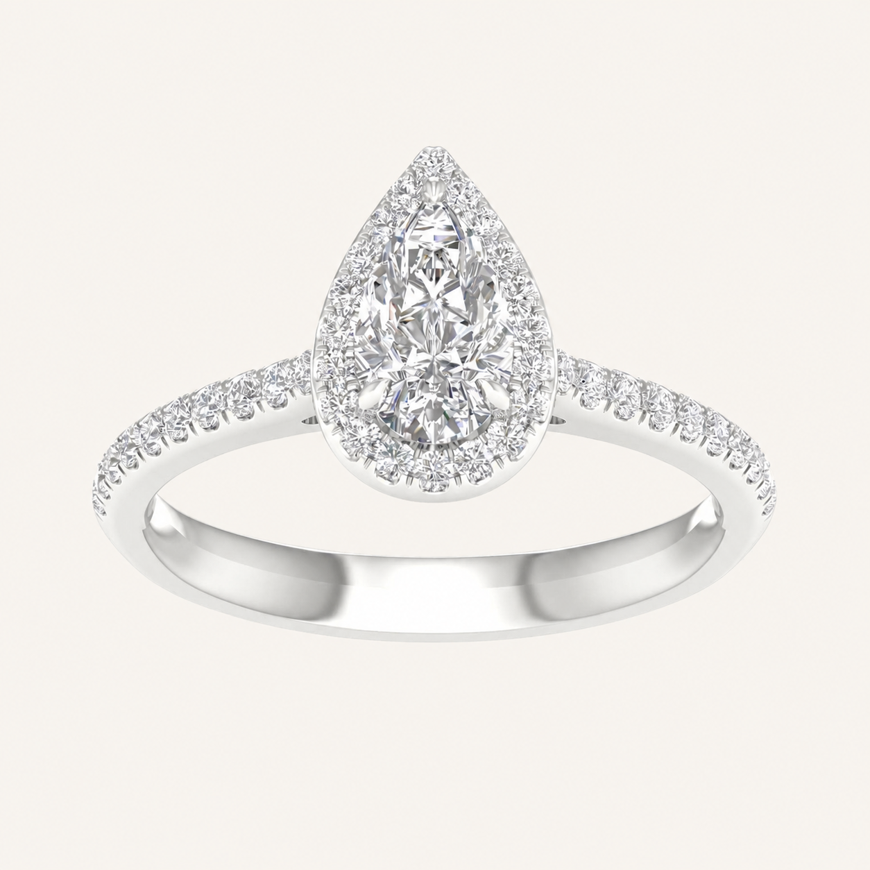 1CT Pear Cut Lab Grown Diamond Halo Ring