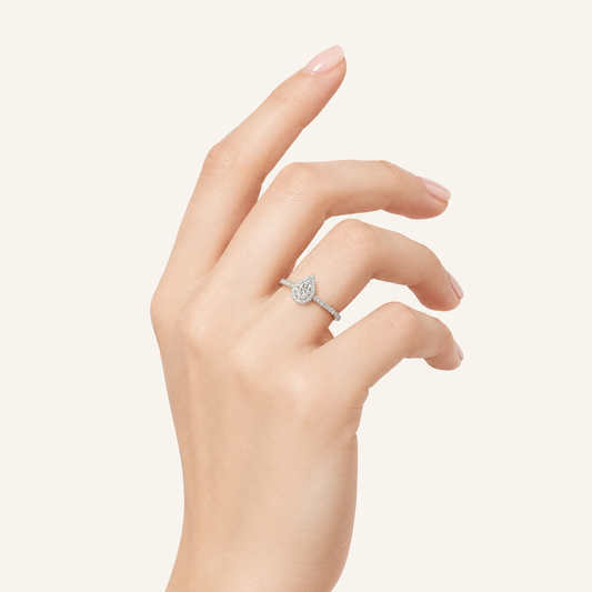 1CT Pear Cut Lab Grown Diamond Halo Ring