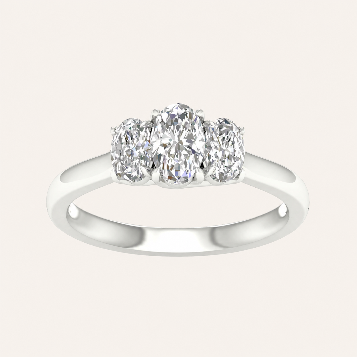 1CT Oval Cut Lab Grown Diamond Three Stone Ring