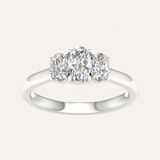 1CT Oval Cut Lab Grown Diamond Three Stone Ring