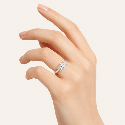 1CT Oval Cut Lab Grown Diamond Three Stone Ring