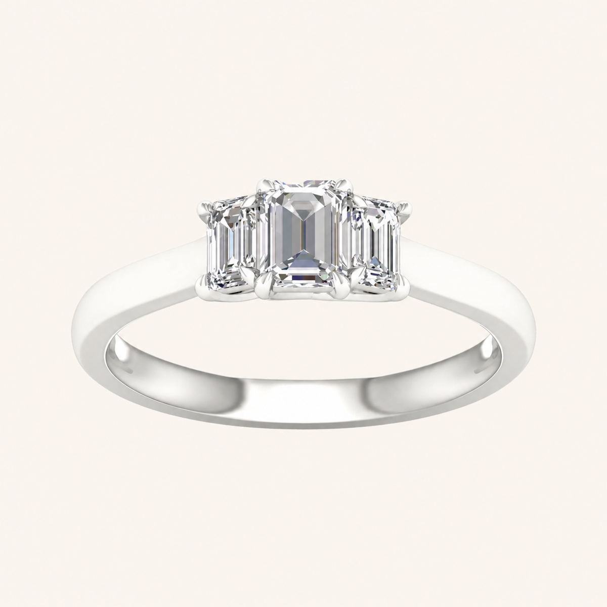 1CT Emerald CutLab Grown Diamond Three Stone Ring