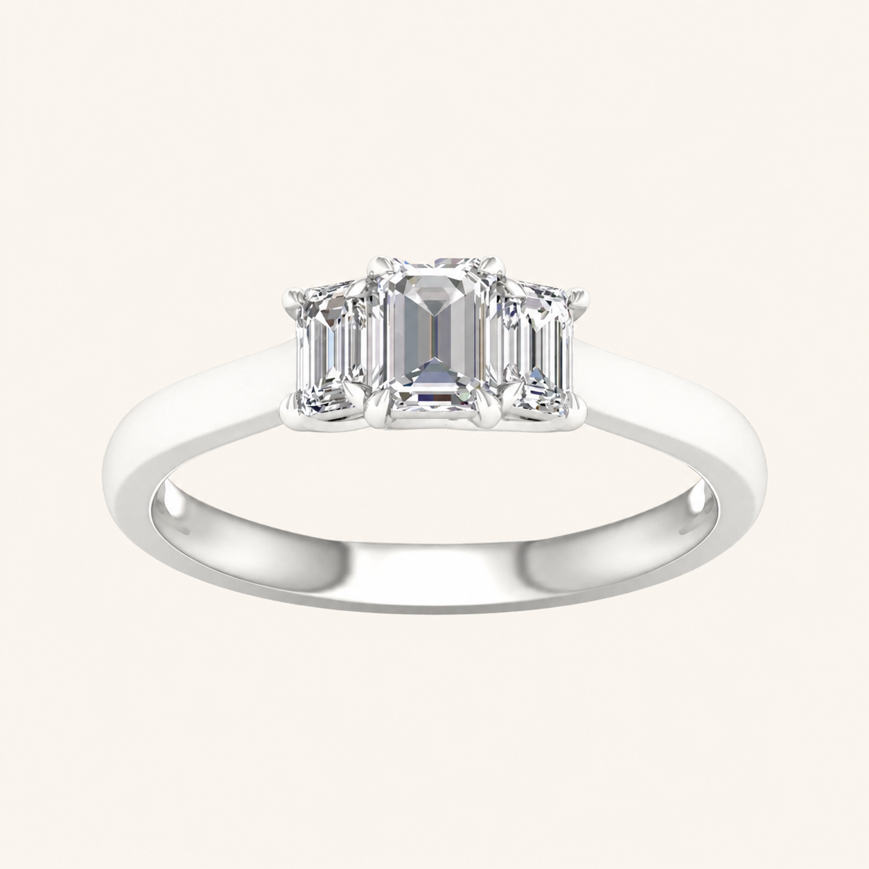 1CT Emerald CutLab Grown Diamond Three Stone Ring