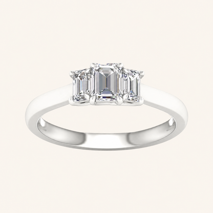 1CT Emerald CutLab Grown Diamond Three Stone Ring
