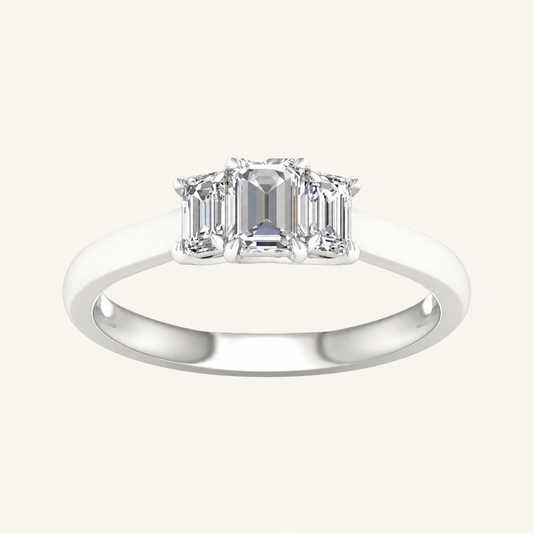 1CT Emerald CutLab Grown Diamond Three Stone Ring