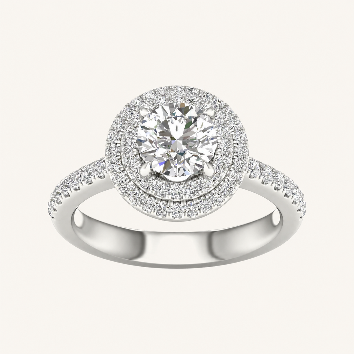 2CT Round CutLab Grown Diamond Double Halo Ring