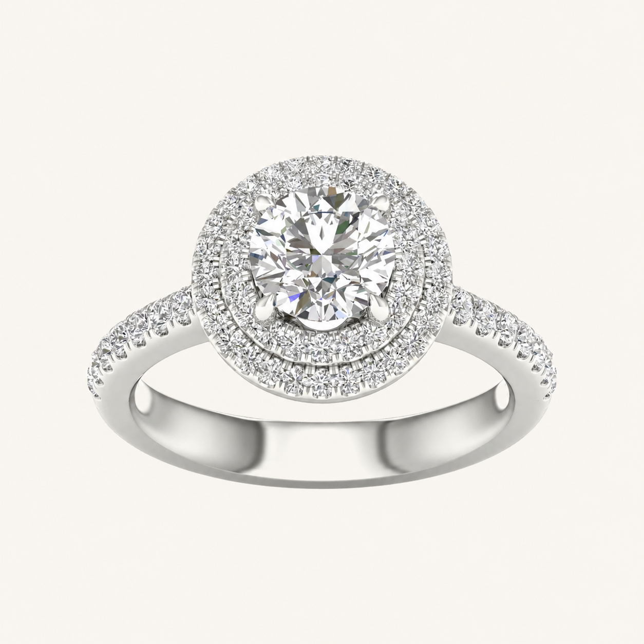 2CT Round CutLab Grown Diamond Double Halo Ring
