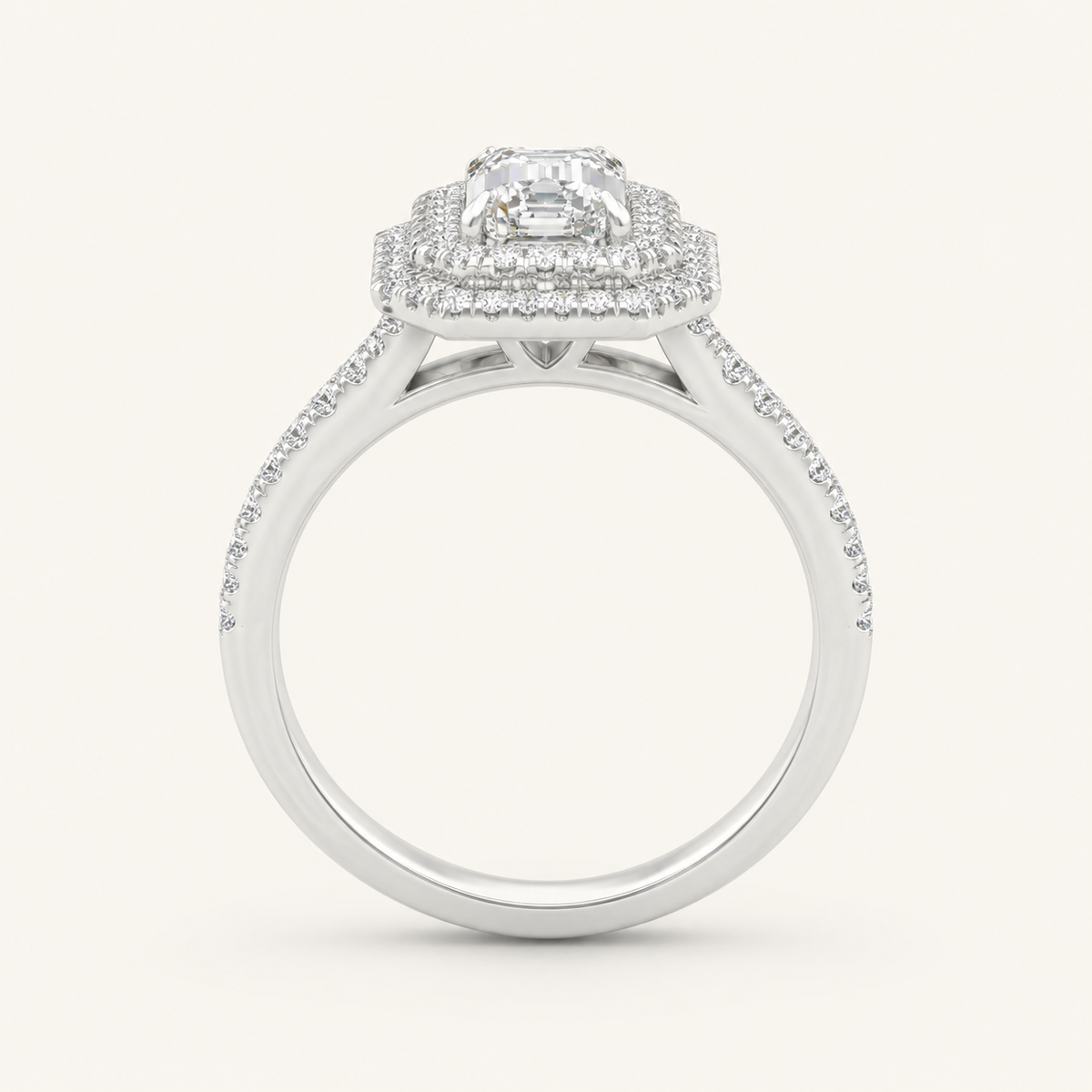 2CT Emerald Cut Lab Grown Diamond Double Halo Ring