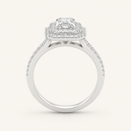 2CT Emerald Cut Lab Grown Diamond Double Halo Ring