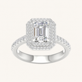 2CT Emerald Cut Lab Grown Diamond Double Halo Ring