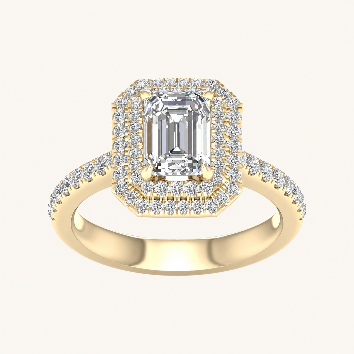 2CT Emerald Cut Lab Grown Diamond Double Halo Ring