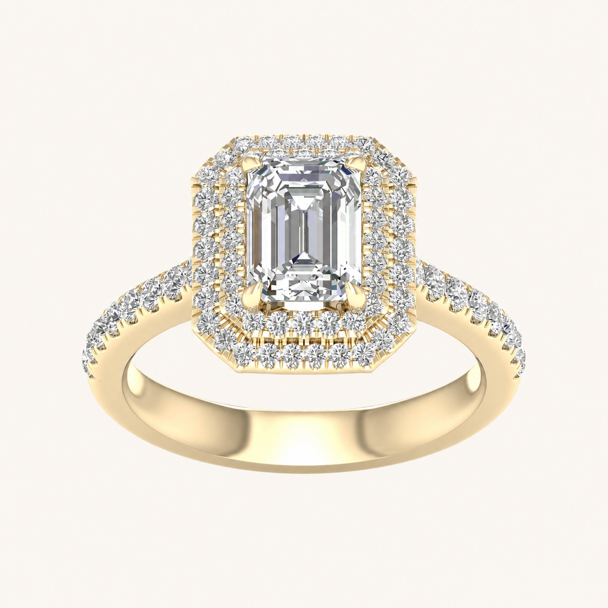 2CT Emerald Cut Lab Grown Diamond Double Halo Ring