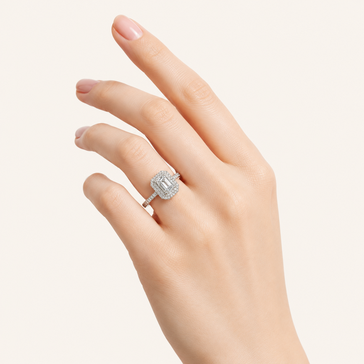 2CT Emerald Cut Lab Grown Diamond Double Halo Ring