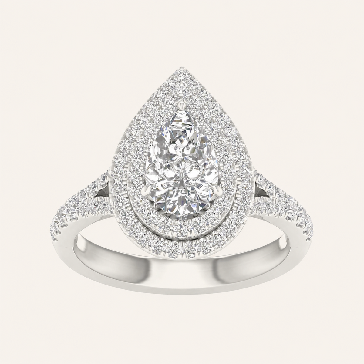2CT Pear Cut Lab Grown Diamond Double Halo Ring