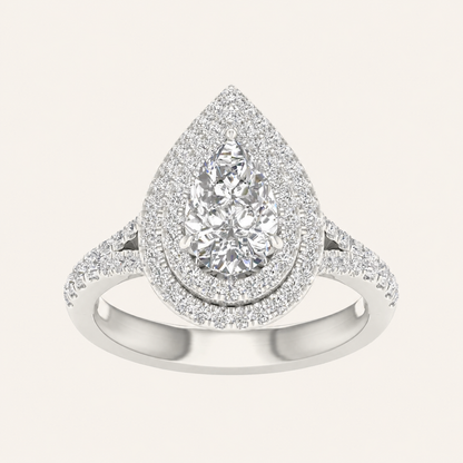 2CT Pear Cut Lab Grown Diamond Double Halo Ring