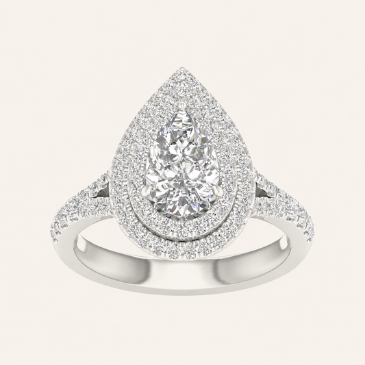 2CT Pear Cut Lab Grown Diamond Double Halo Ring