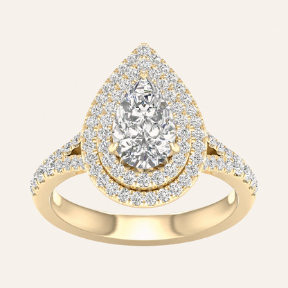 2CT Pear Cut Lab Grown Diamond Double Halo Ring