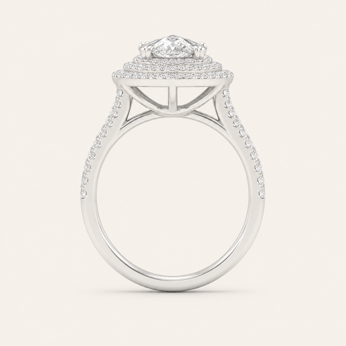 2CT Pear Cut Lab Grown Diamond Double Halo Ring