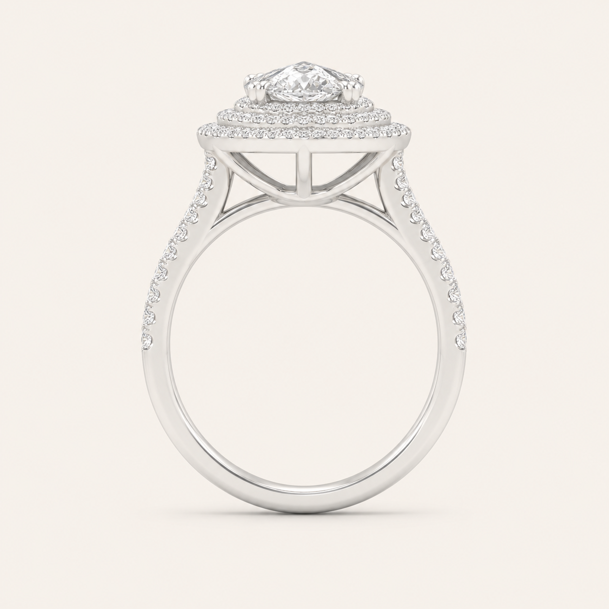 2CT Pear Cut Lab Grown Diamond Double Halo Ring