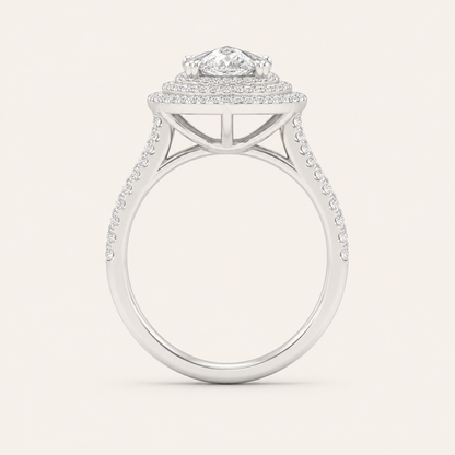 2CT Pear Cut Lab Grown Diamond Double Halo Ring