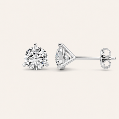 1CT Round Cut Lab Grown Diamond Three-Prong Martini Stud Earrings