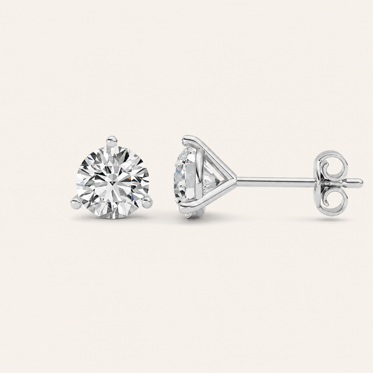 1CT Round Cut Lab Grown Diamond Three-Prong Martini Stud Earrings
