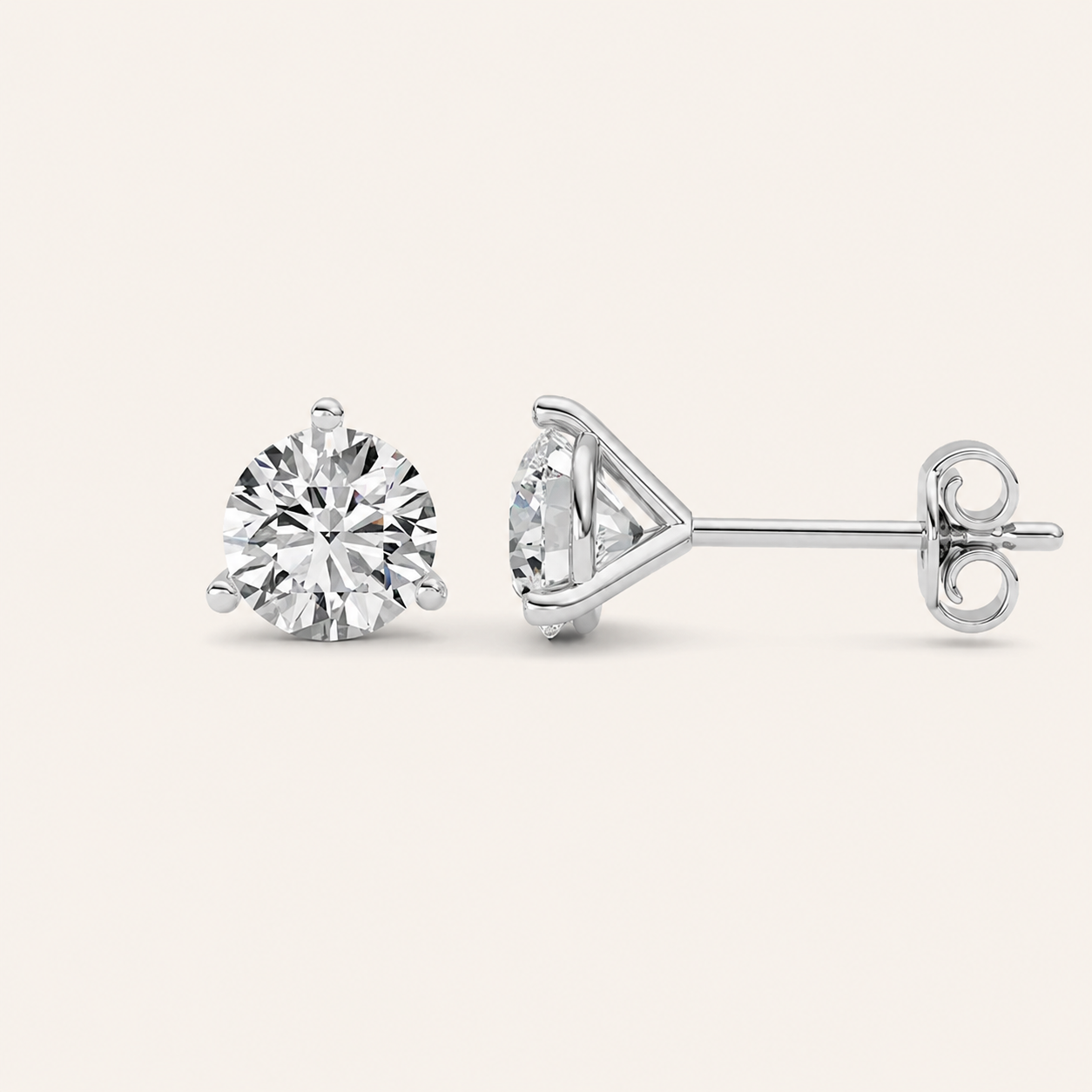 1.5CT Round Cut Lab Grown Diamond Three-Prong Martini Stud Earrings