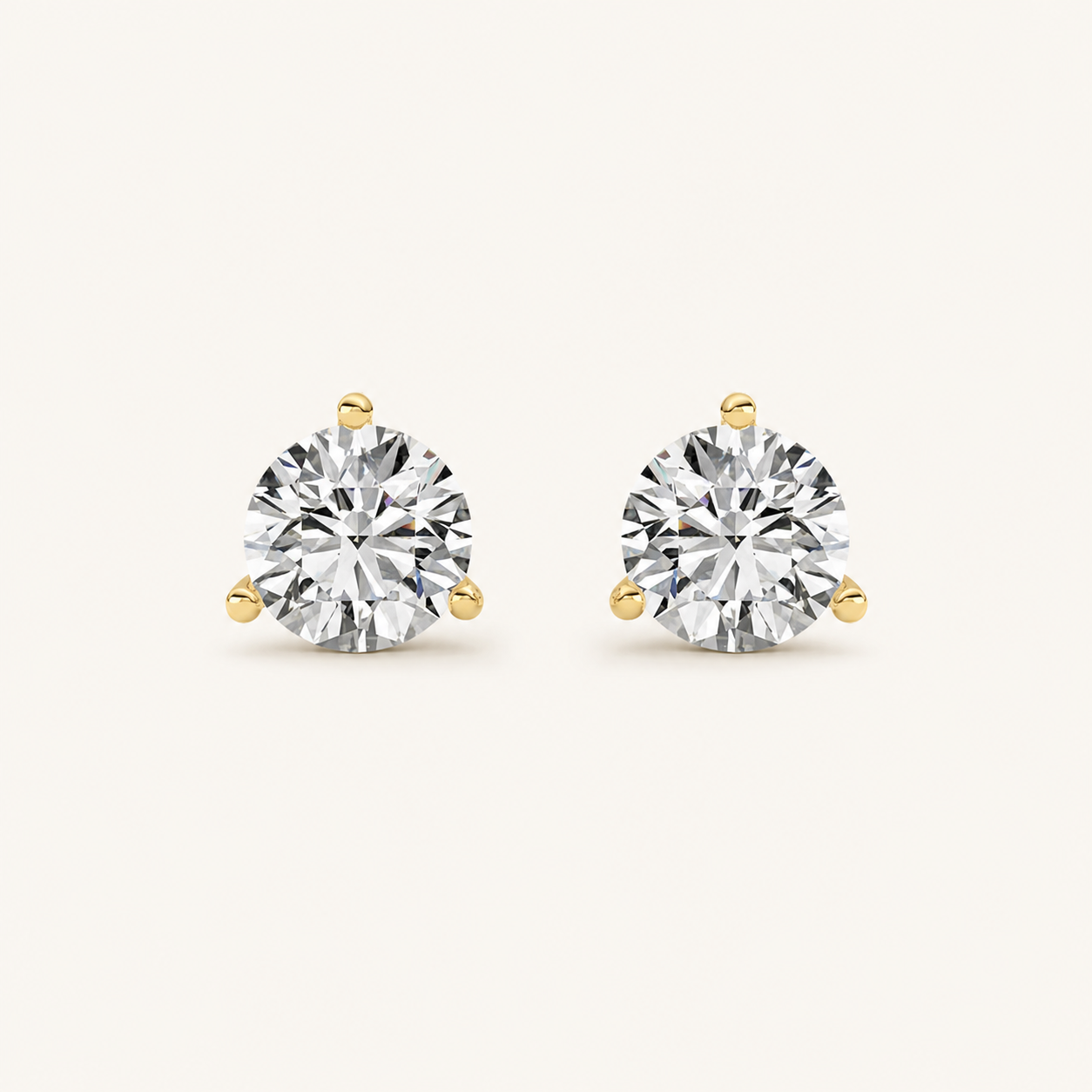 0.75CT Round Cut Lab Grown Diamond Three-Prong Martini Stud Earrings