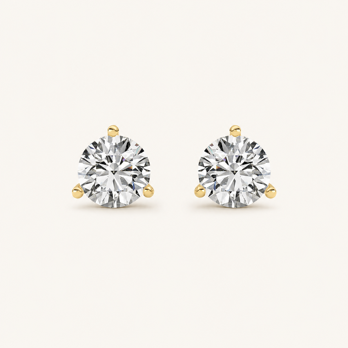 1CT Round Cut Lab Grown Diamond Three-Prong Martini Stud Earrings