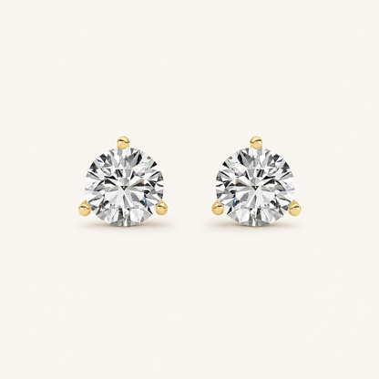 1CT Round Cut Lab Grown Diamond Three-Prong Martini Stud Earrings