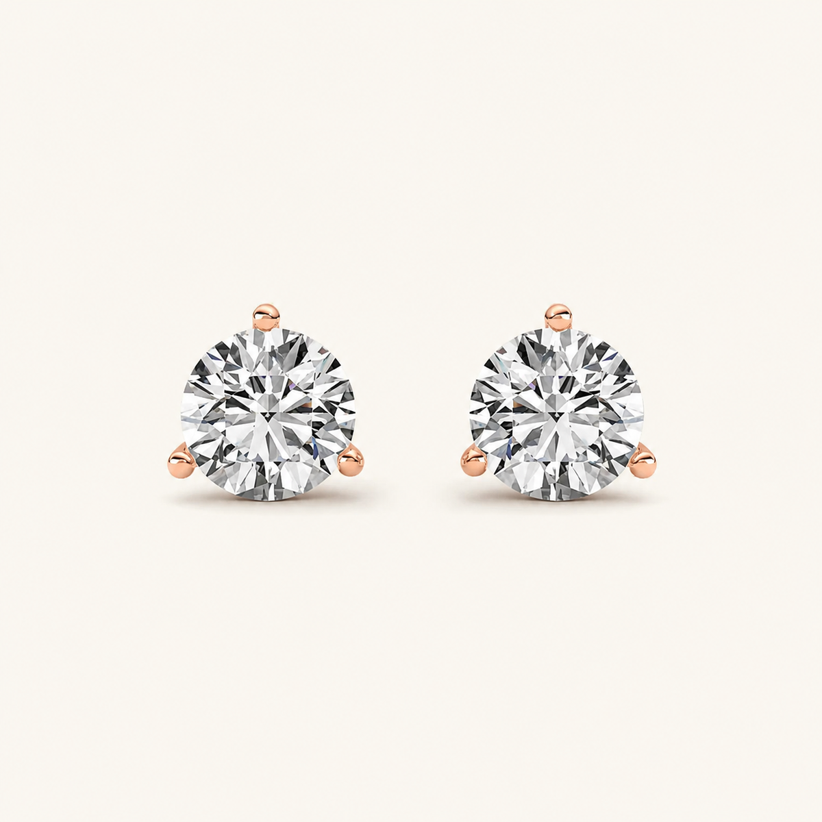 1CT Round Cut Lab Grown Diamond Three-Prong Martini Stud Earrings