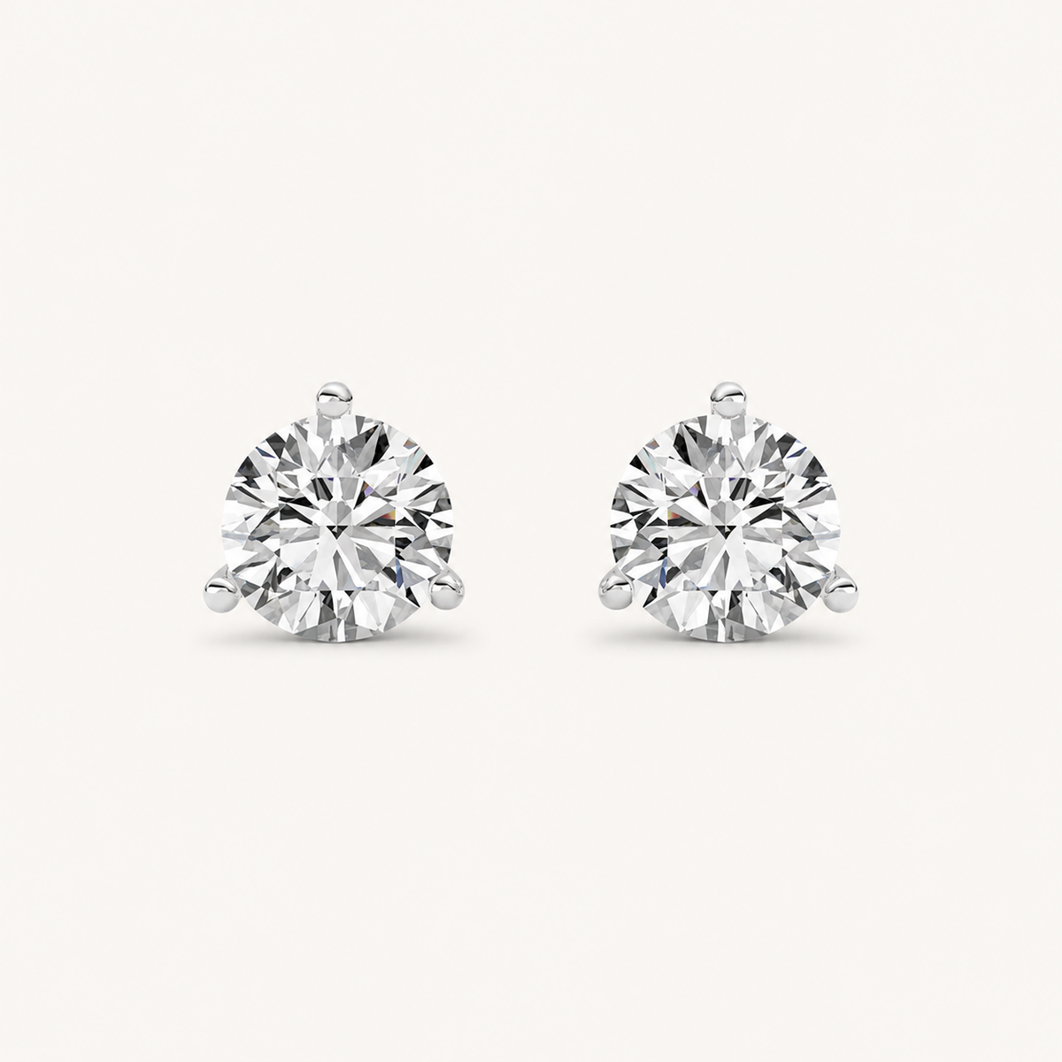 1.5CT Round Cut Lab Grown Diamond Three-Prong Martini Stud Earrings