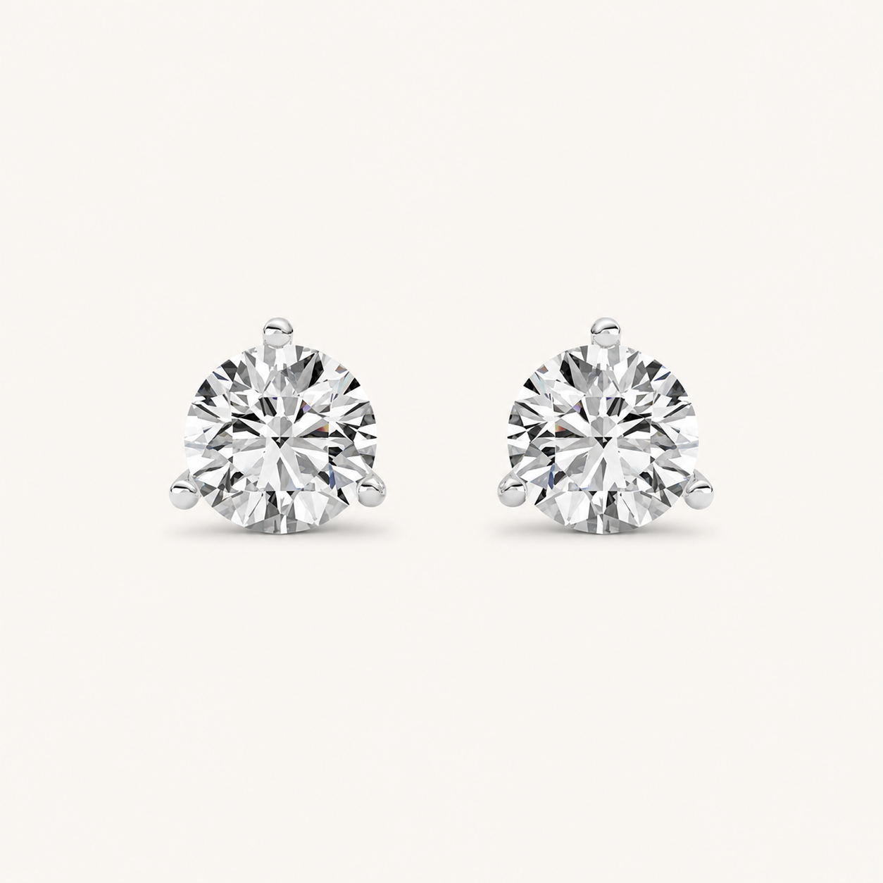 1.5CT Round Cut Lab Grown Diamond Three-Prong Martini Stud Earrings