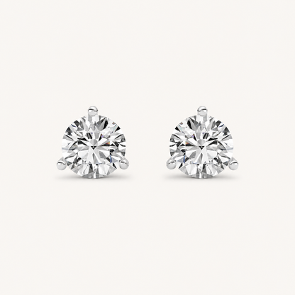 1CT Round Cut Lab Grown Diamond Three-Prong Martini Stud Earrings