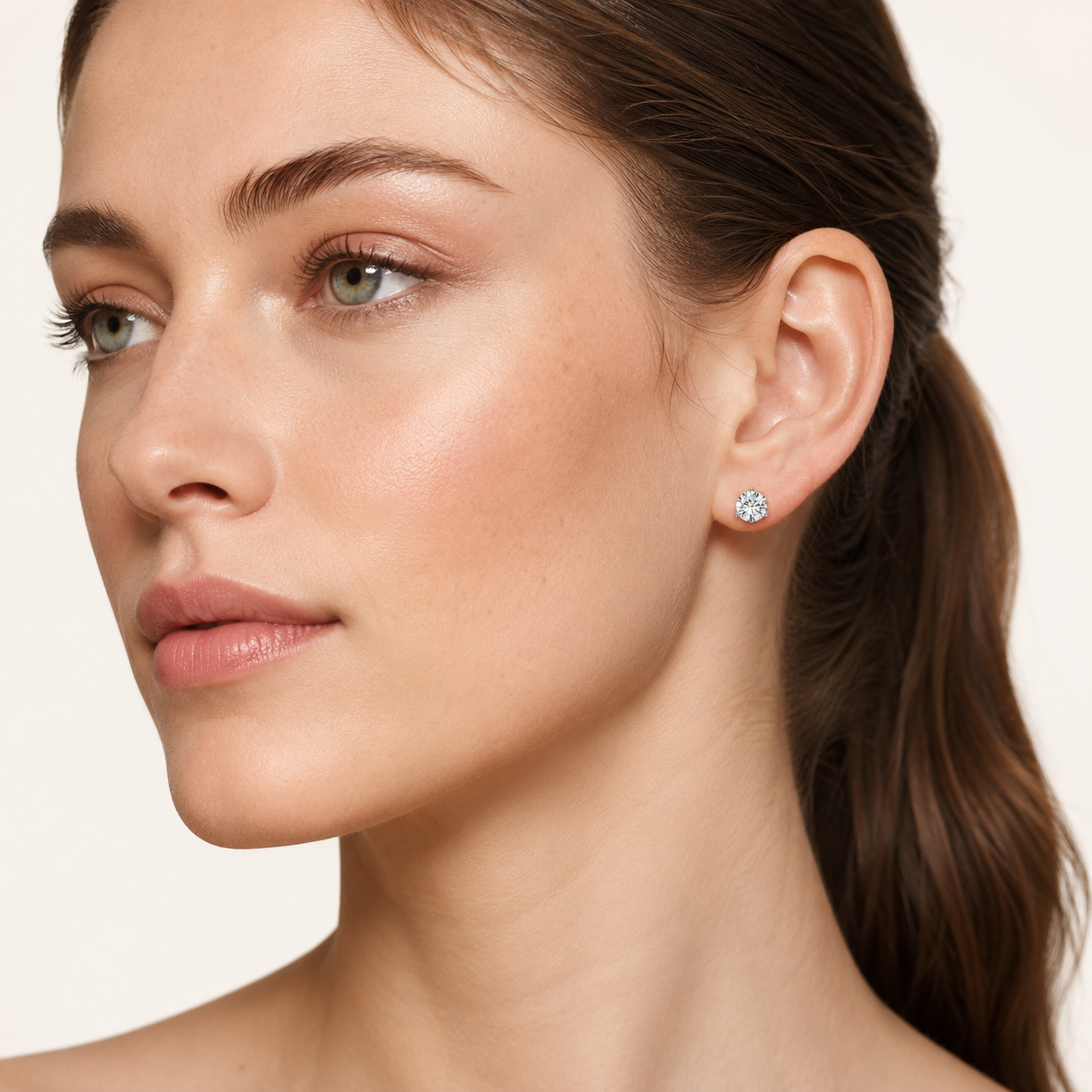 0.75CT Round Cut Lab Grown Diamond Three-Prong Martini Stud Earrings