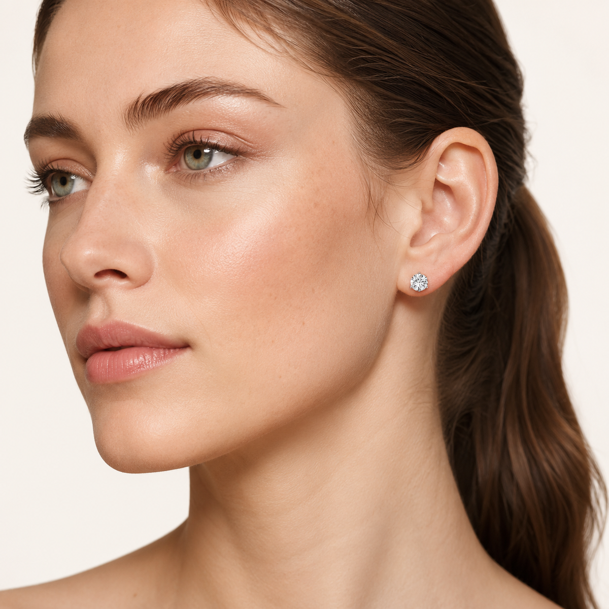 1CT Round Cut Lab Grown Diamond Three-Prong Martini Stud Earrings