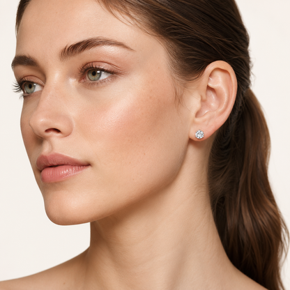 1CT Round Cut Lab Grown Diamond Three-Prong Martini Stud Earrings