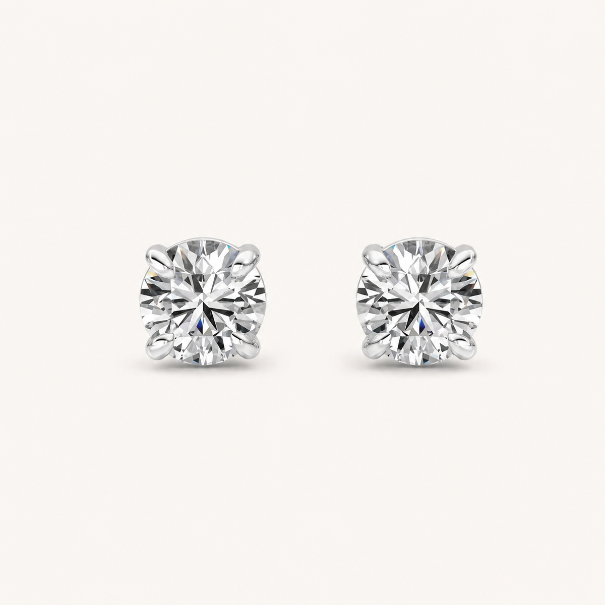 1CT Round Cut Lab Grown Diamond Four-Prong Stud Earrings