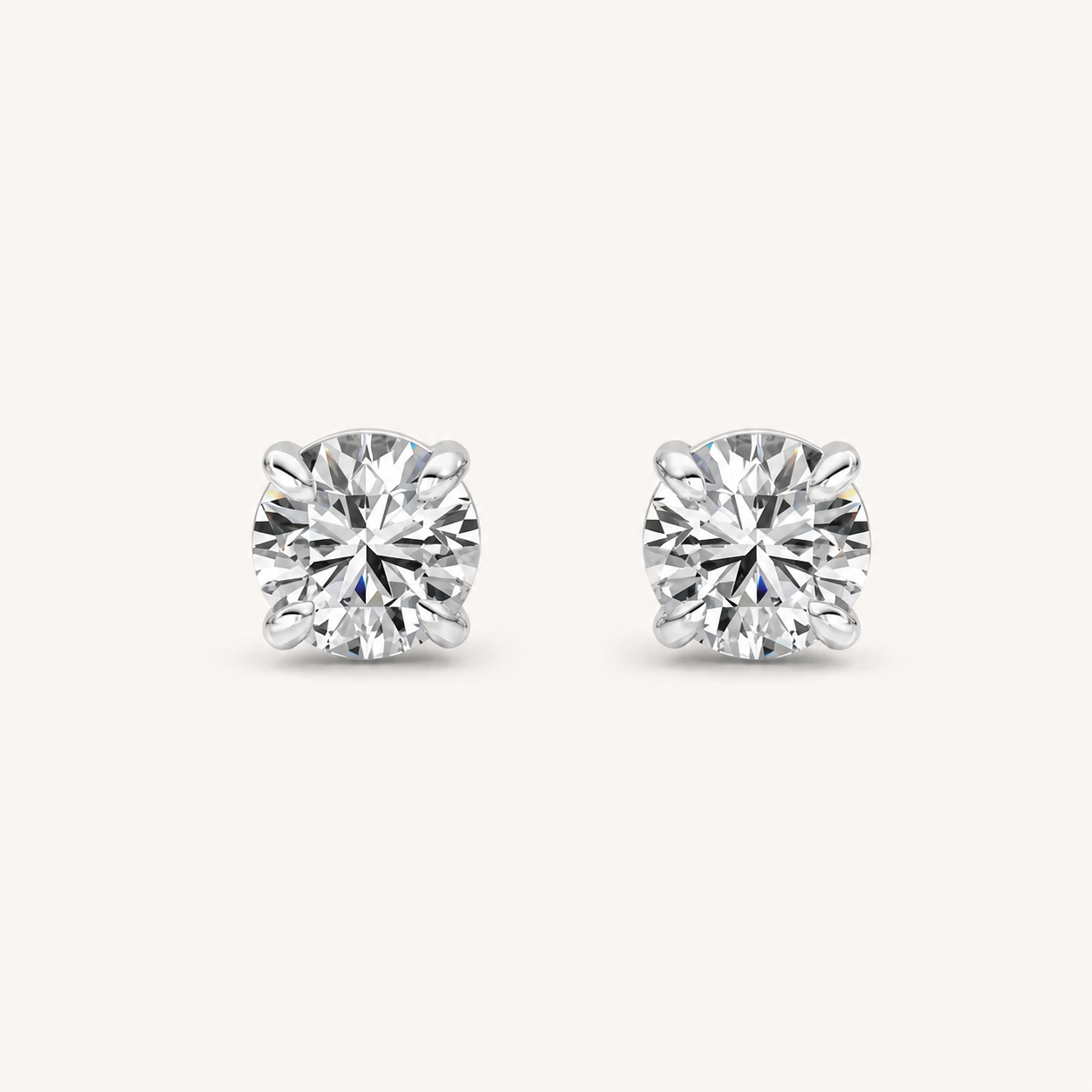 1CT Round Cut Lab Grown Diamond Four-Prong Stud Earrings