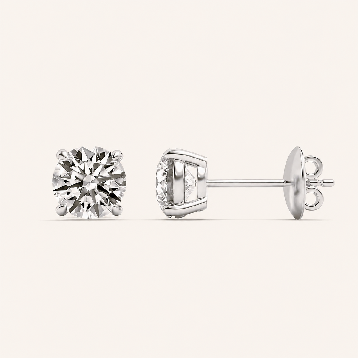 1CT Round Cut Lab Grown Diamond Four-Prong Stud Earrings