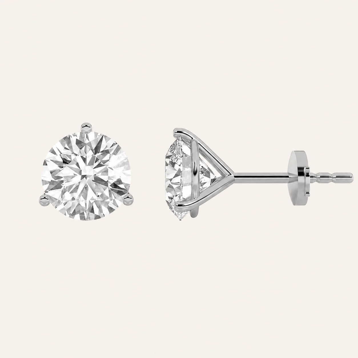 0.75CT Round Cut Lab Grown Diamond Three-Prong Martini Stud Earrings