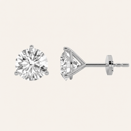 0.75CT Round Cut Lab Grown Diamond Three-Prong Martini Stud Earrings