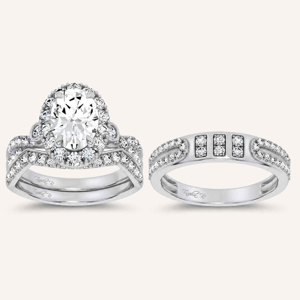 3.17CT Oval Cut Certified Lab Grown Diamond Trio Halo Set