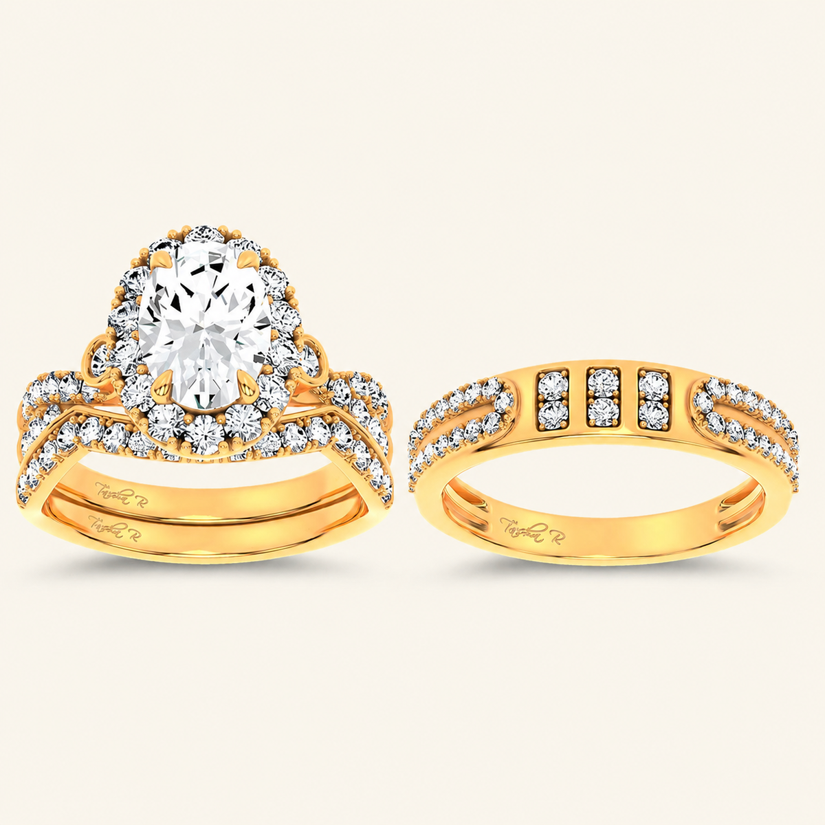 3.17CT Oval Cut Certified Lab Grown Diamond Trio Halo Set