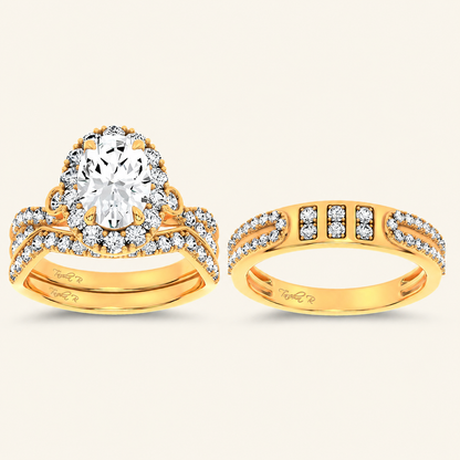 3.17CT Oval Cut Certified Lab Grown Diamond Trio Halo Set