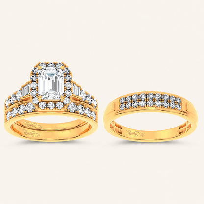 3.17CT Emerald Certified Lab Grown Diamond Trio Halo Set