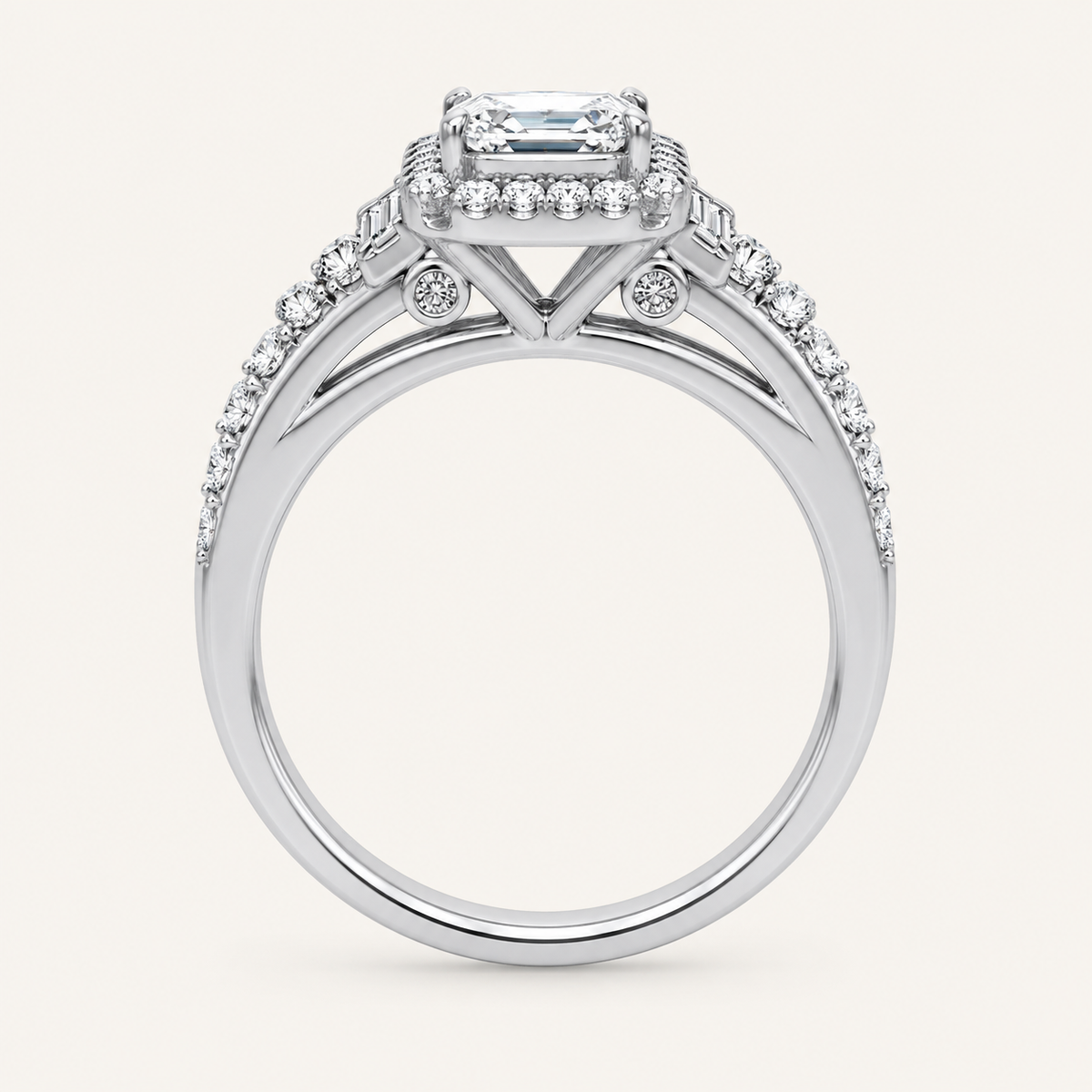 3.17CT Emerald Certified Lab Grown Diamond Trio Halo Set