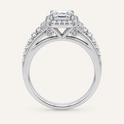3.17CT Emerald Certified Lab Grown Diamond Trio Halo Set
