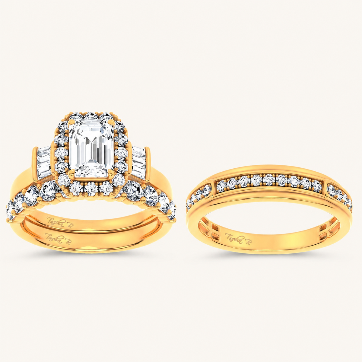 3CT Emerald Diamond Trio Halo Set