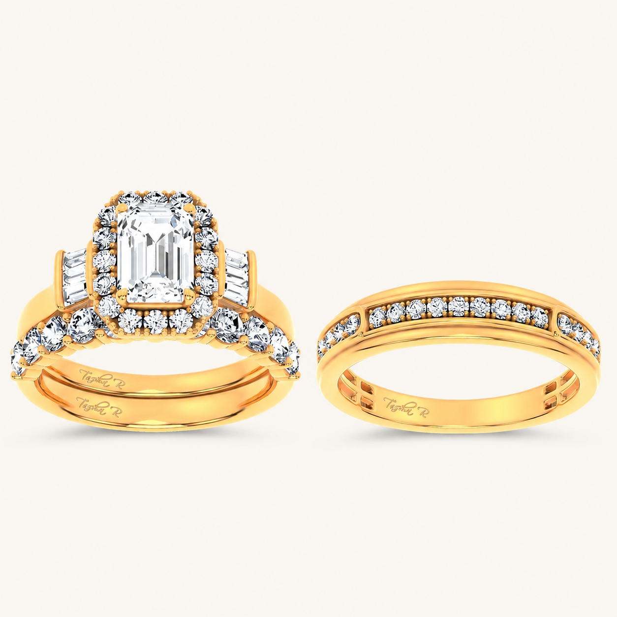 3CT Emerald Diamond Trio Halo Set